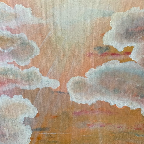 Original Artwork Clouds Canvas Painting Pink Peach Blue 16 x 20 Acrylic - Picture 8 of 16